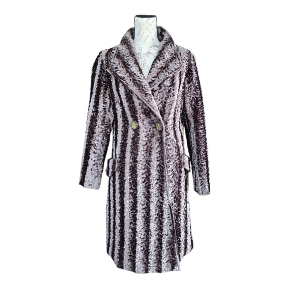 Samuel Dong Golden Brown Sheared Faux Fur Double Breasted Long Jacket S - Picture 1 of 9